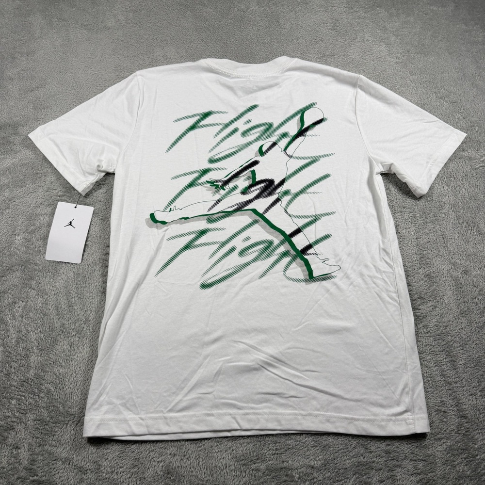 Jordan Flight T-Shirt Boys Large White Green Jumpman Graphic Short Sleeve Tee